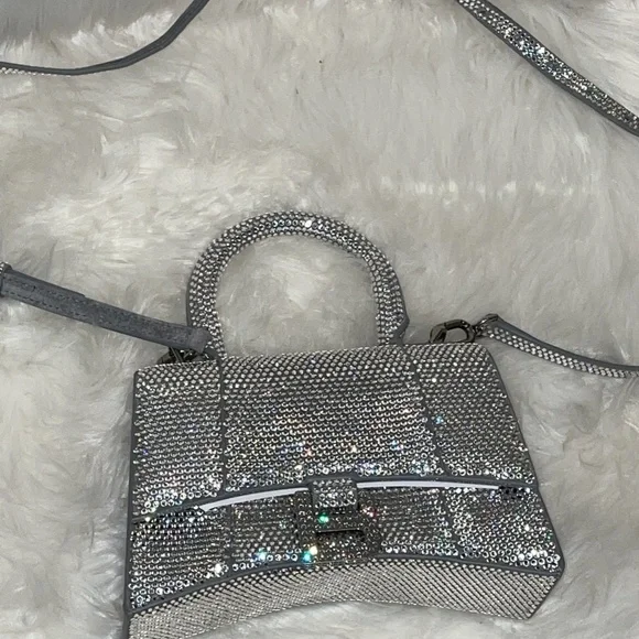 FIRM PRICE. Authentic Balenciega HOURGLASS XS HANDBAG WITH RHINESTONES - Picture 4 of 6